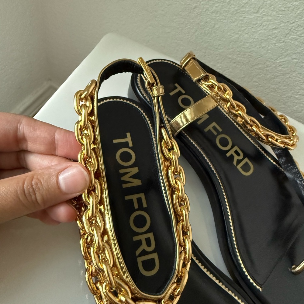 Tom Ford MIRROR LEATHER CURVE CHAIN THONG SANDAL Size 37 - Picture 4 of 14